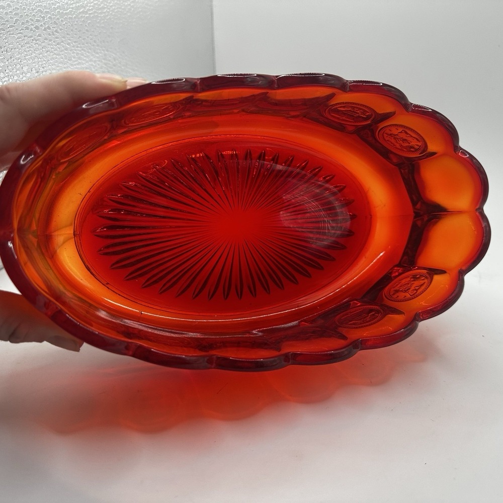 Vintage Fostoria Ruby Red Coin Scalloped Glass Console Bowl Dish Excellent Used - Picture 5 of 8
